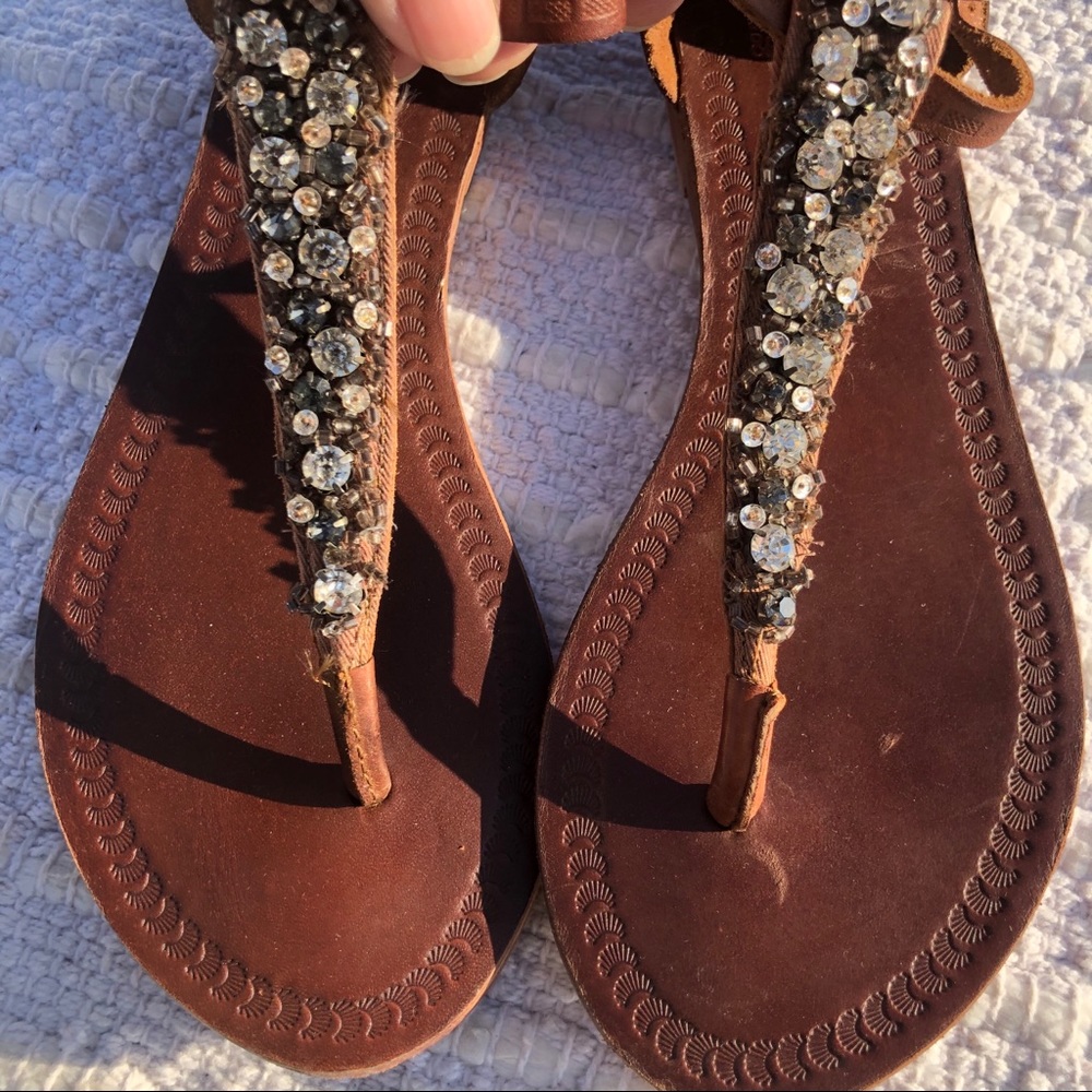 Jasper & Jeera Anthropologie Embellished Leather Thong Sandals - Picture 3 of 10